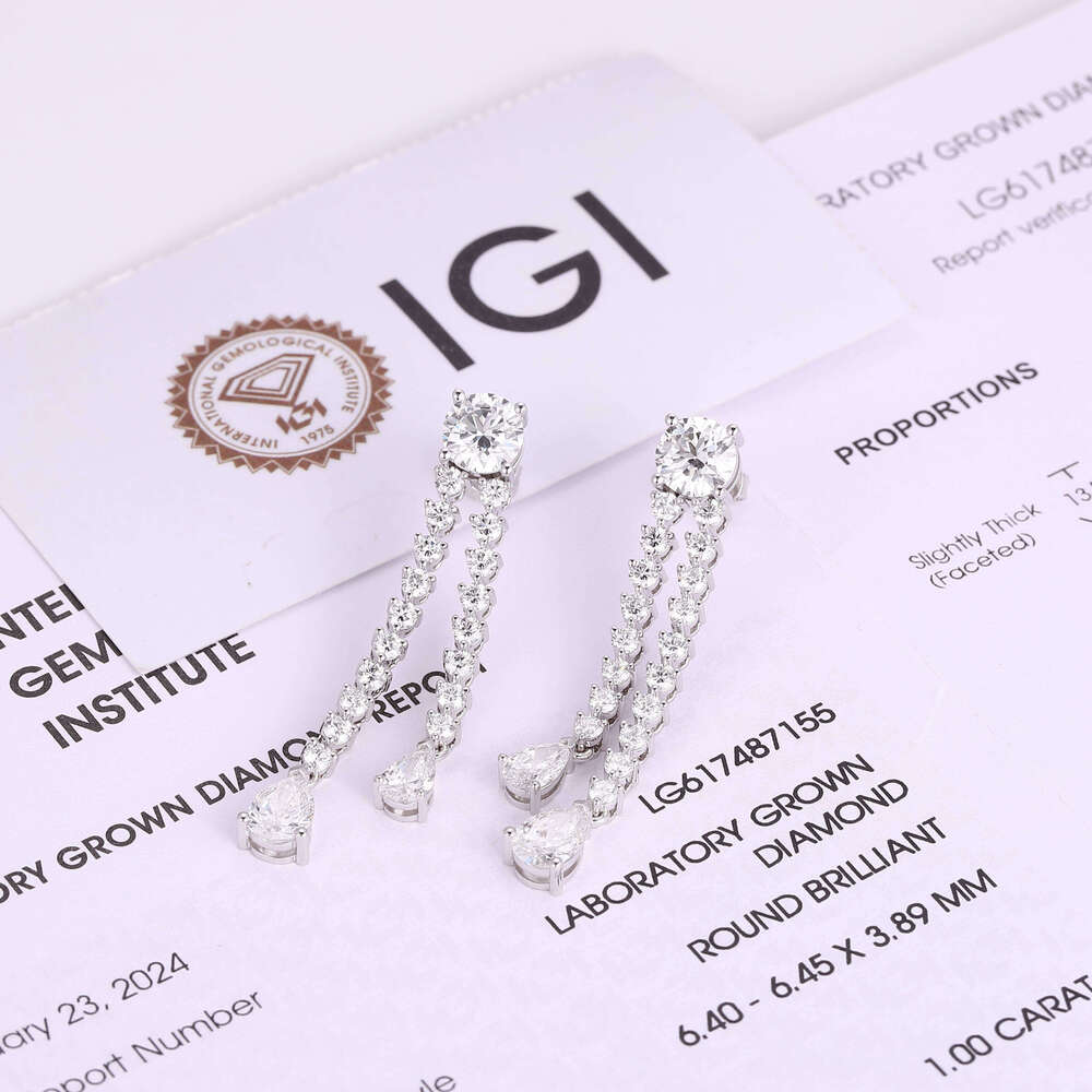 14k Pure Gold with IGI Certificate, Round Pear Cut VVS D Color Near War Laboratory White Drop Earrings