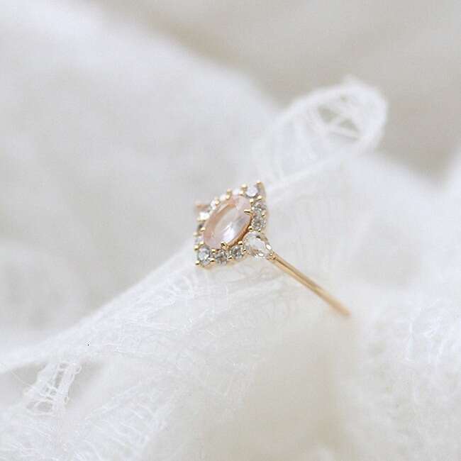 "Rose Girl" Sea Salt Pink Light Luxury French Bubble Feel Natural Crystal Stone Plated Ring