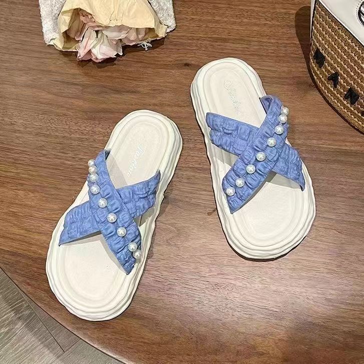 New Fairy Style Thick Bottom Dissolved Shoes Beach Women's Sandals Inlaid with Pearls Fashion Women's Slippers Designer Sandals