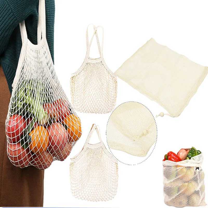Portable Reusable Grocery Bags Vegetable Bag Washable Cotton Mesh String Organic Organizer Handbag Short Handle Net Tote B250618