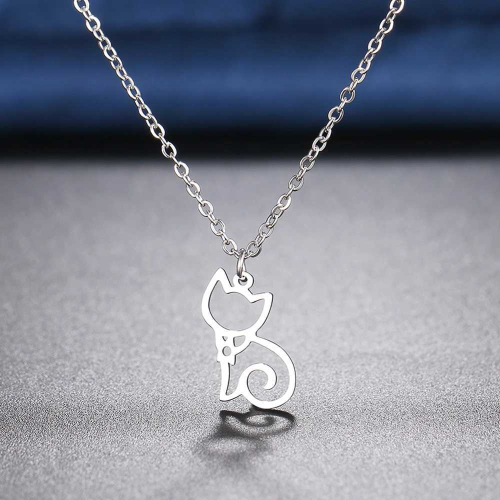 Stainless Steel Necklaces Line Cartoon Cat Pendants Chain Choker Jewelry Fashion Necklace For Women Jewelry Party Friend Gifts W250618