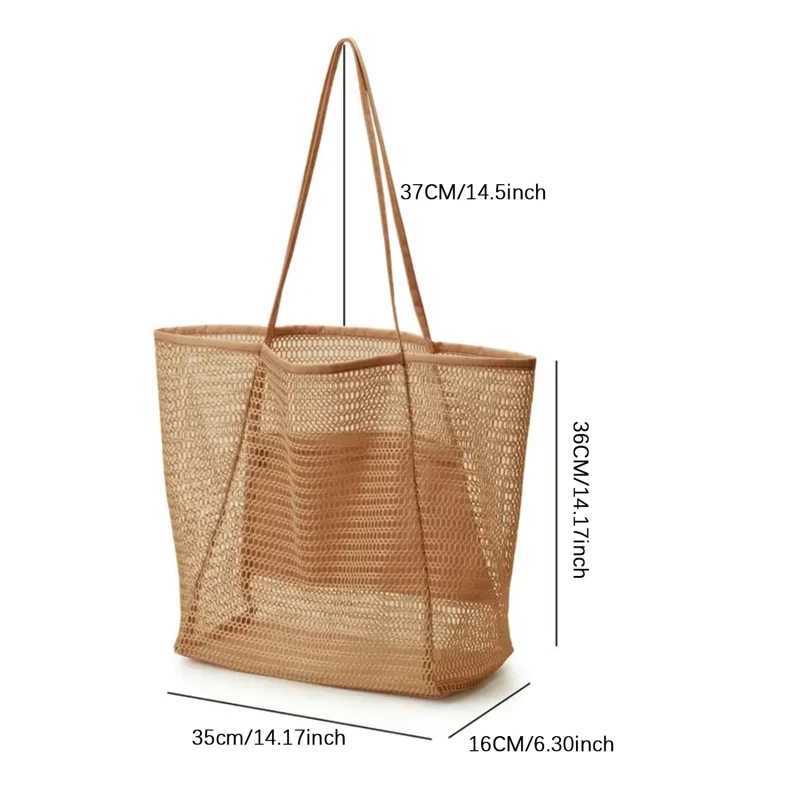 Wen Large Capacity Mesh Beach Travel Shoulder Bag Casual Shopper Totes Childrens Beach Toy Storage Bag Ladies Handbag Net Bag B250618