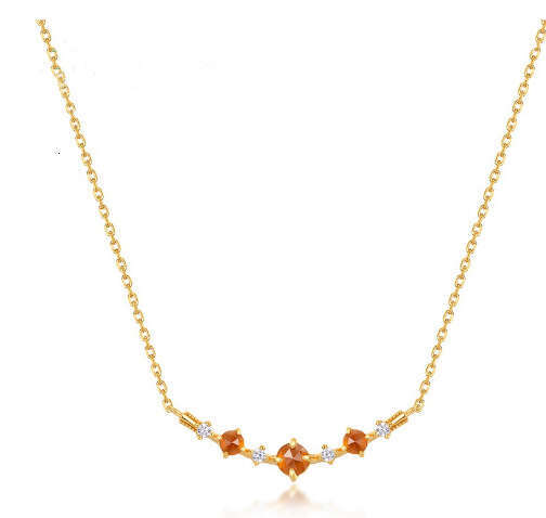 New Simple Geometric Orange Garnet Elegant Light Necklace Clavicle Chain
