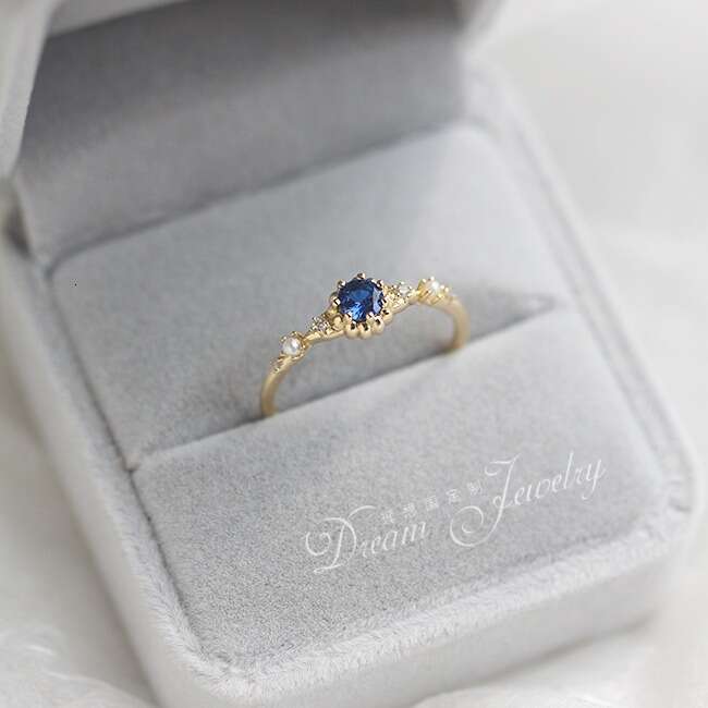 Artistic 14K Gold Plated Natural Pearl London Blue Zircon Luxury Ring