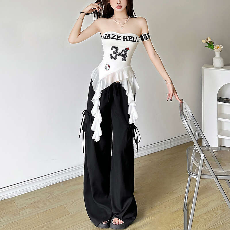 Summer New Women's Solid Color Slim Fit Fashion Off-Shoulder Sleeveless Letter Print Top B5