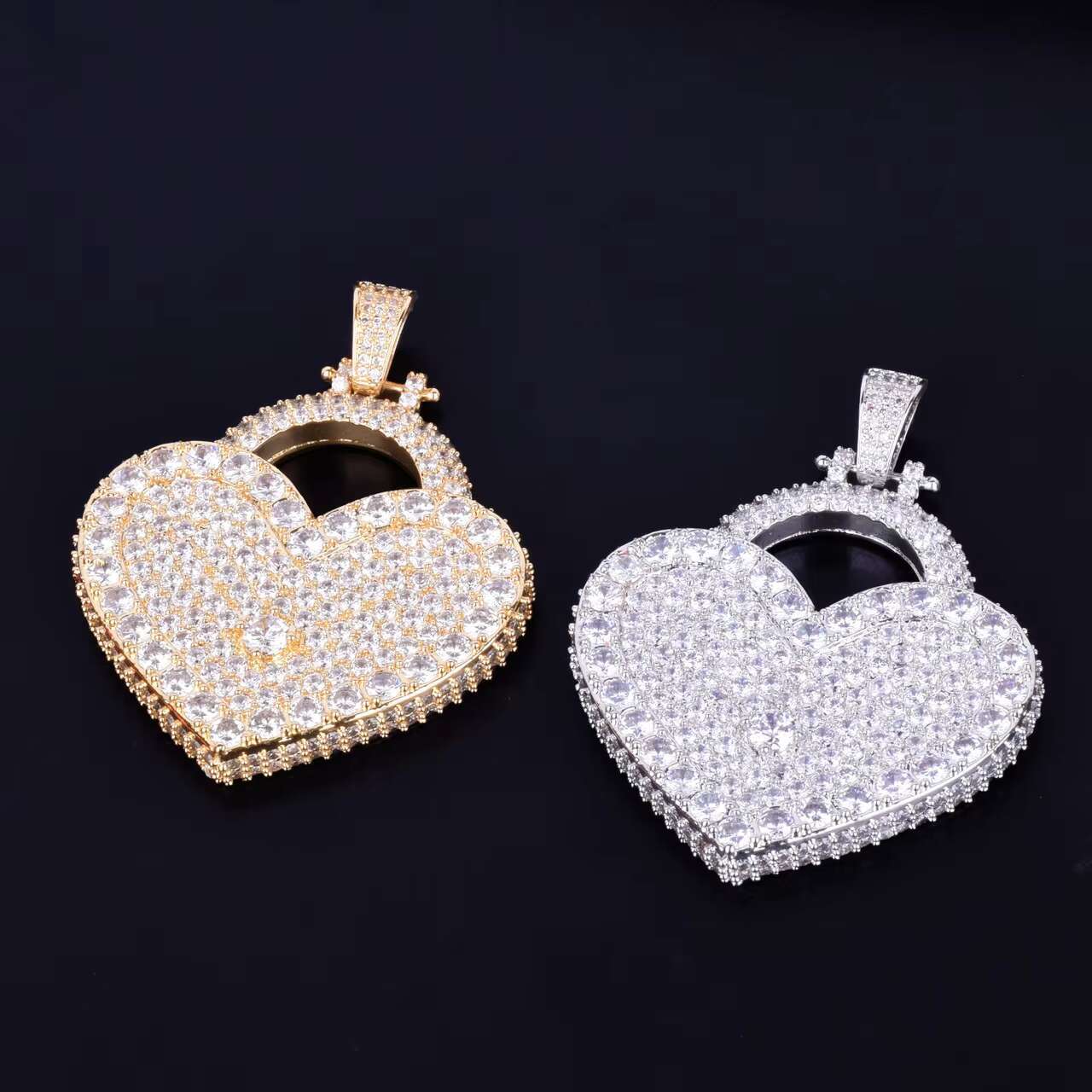 Newest Luxury 14k Gold Silver Iced Blinged Out Heart Shape Moissanite Pendant Charms Hip Hop Neck Necklace