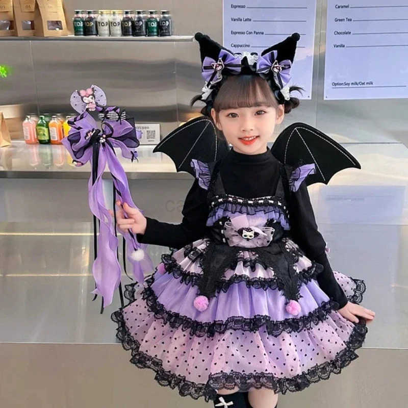 Sanrio Anime Sanrio Hello Kitty Kuromi Childrens Dress CosPlay Academy Style Pleated Skirt Girl Princess Clothes Girl Birthday GiftXJ250618