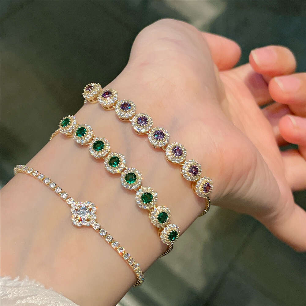 One Second Heartbeat Eight Dia Micro Paved Full Zircon Bracelet 2023 Niche Pull Cord Green Purple Hand Jewelry Internet Celebrity Style
