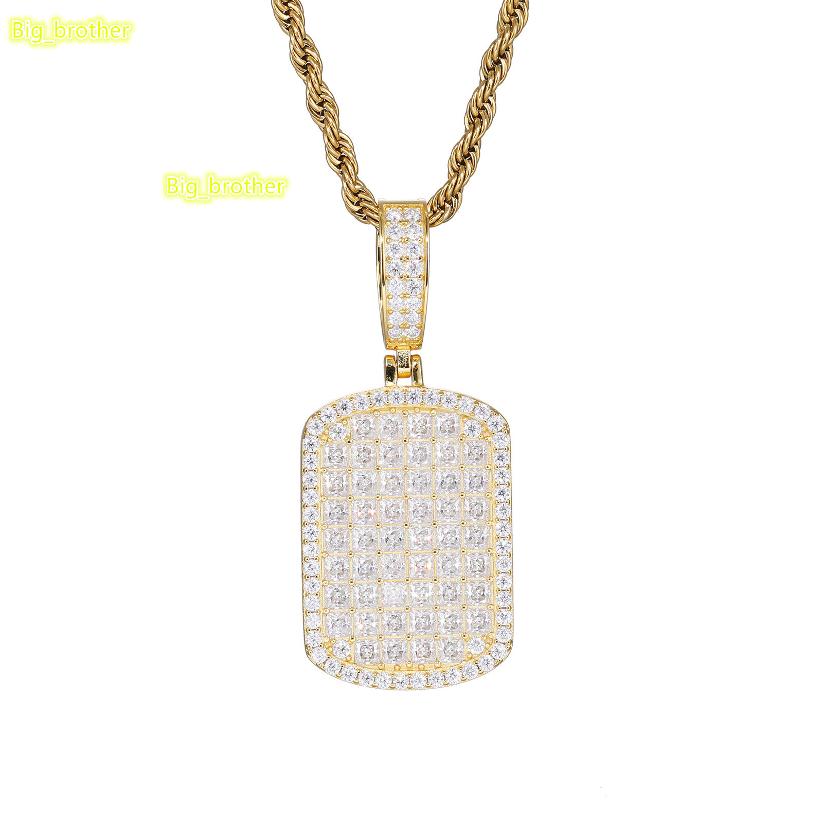 S925 Silver Moissanite Necklace Hip Hop Military Brand Rectangular Square Diamond Pendant Trendy