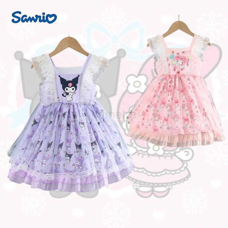 Sanrio Sanrio Kuromi Anime Peripherals Cartoon Character Girl Dress Kawaii Childrens Short Sleeve Puff Lolita Princess Skirt WholesaleXJ250618