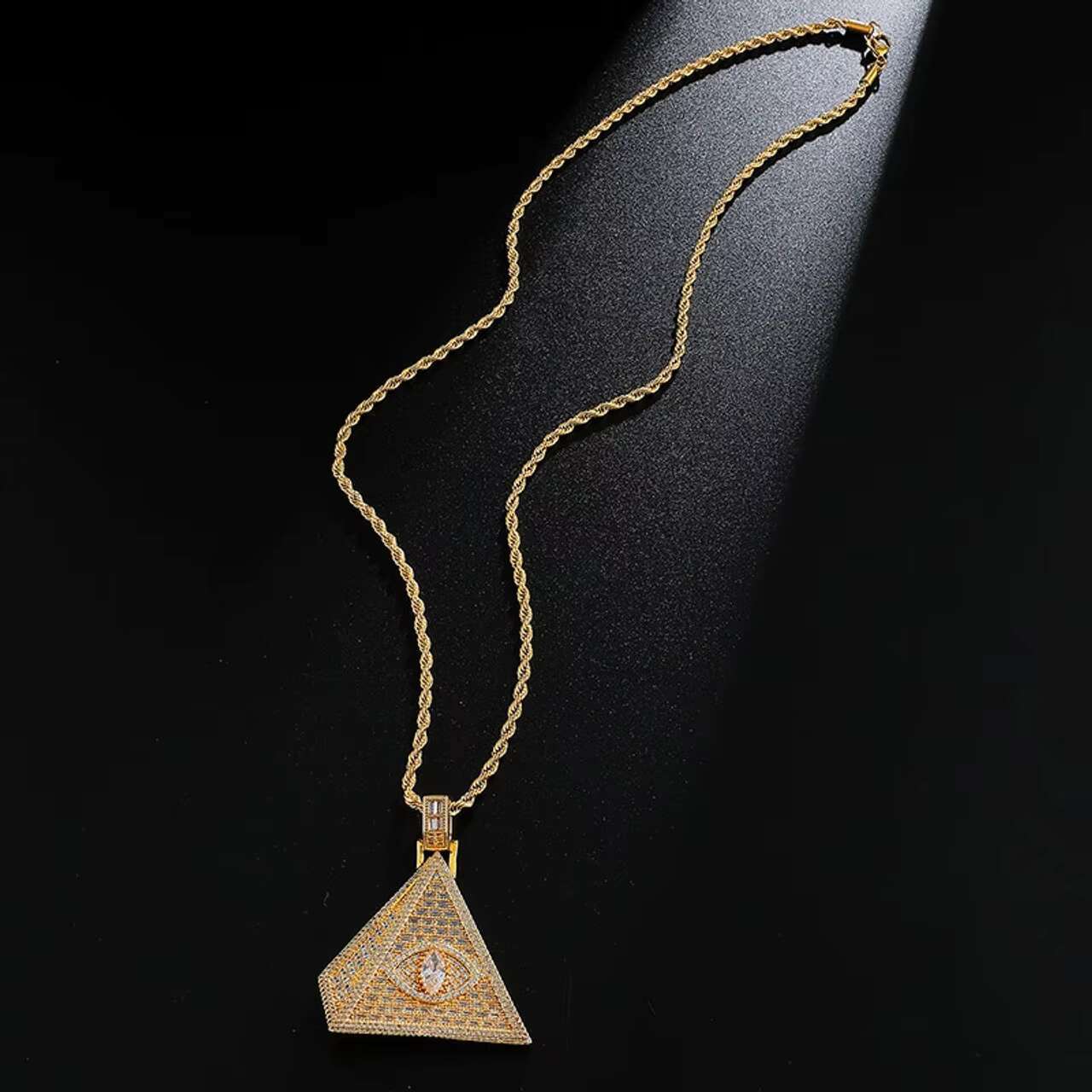 New Arrival Trendy Triangle Pyramid Hip Hop 925 VVS Moissanite Pendant Necklace Fashionable Charms