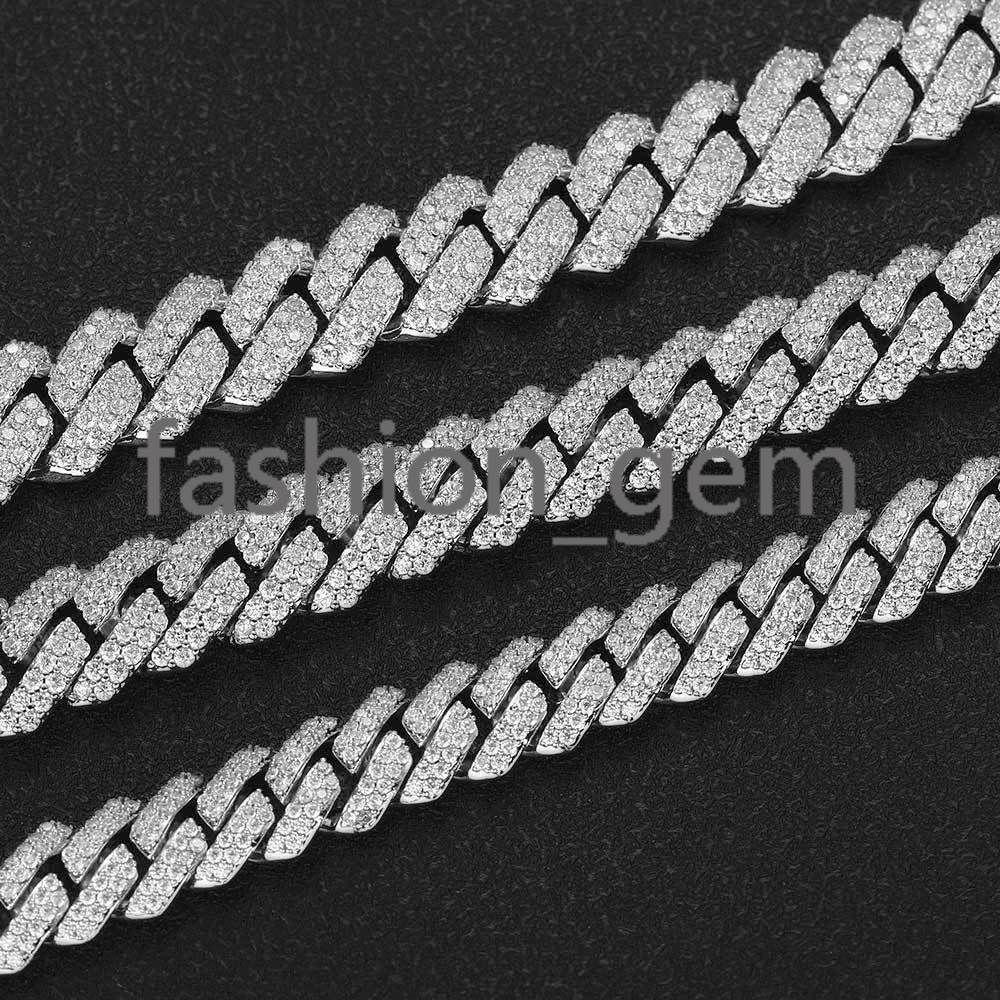 Hip Hop Jewelry 10/12/15/20mm Diamond Cuban Link Necklace for Men Silver Plated Miami Cuban Iced Out moissanite Prong Cuban Link Chain
