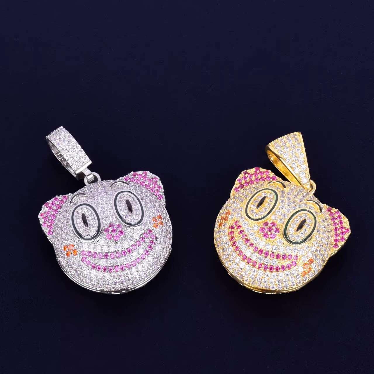 Hip Hop Clown Face Moissanite Pendant Charm 18k Gold .925 Silver with Pendant Cartoon Chain Necklace