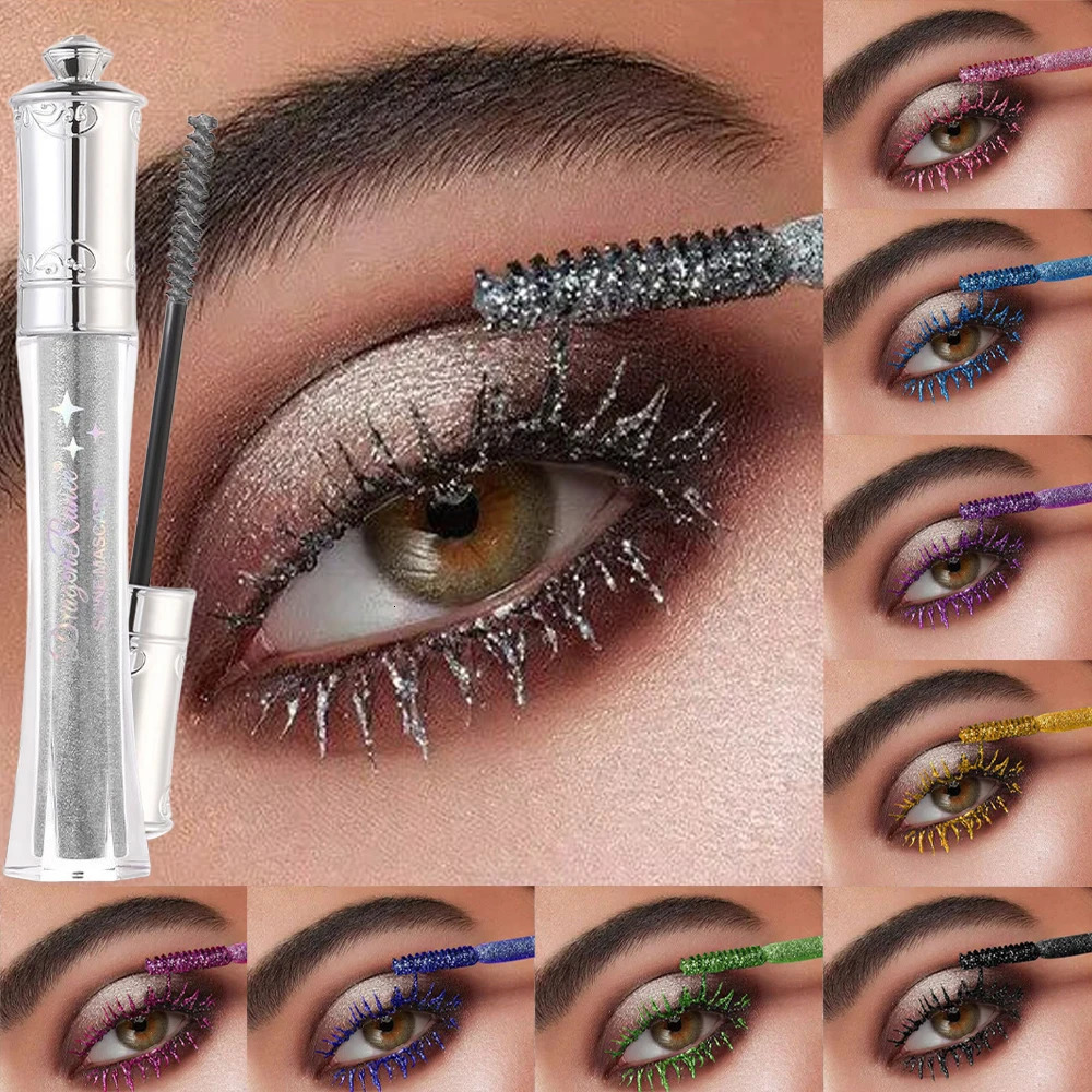 9-Color Sparkling Diamond Mascara Waterproof Smudge-Proof Volume Curl Eyelash Extension Glitter Golden Crystal Scepter Makeup 250618