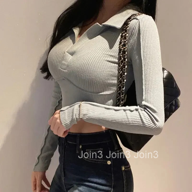 Polo Neck T Shirt for Women Coquette Clothes Sexy Woman Tshirt Plain Long Sleeve Youthful Elegant Youth Clothing Sales On Offer