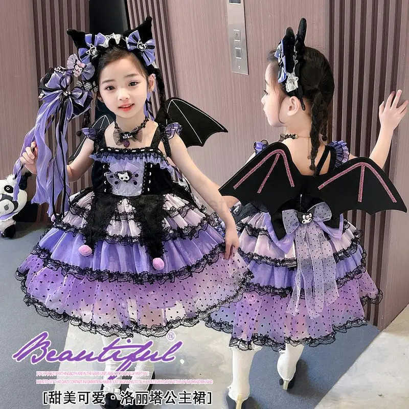 Sanrio Sanrio Dress Kuromi Lolita Christmas Childrens Costume Dresses Puffy Skirt Suit Cute Anime Kawaii New Party Clothes GiftXJ250618