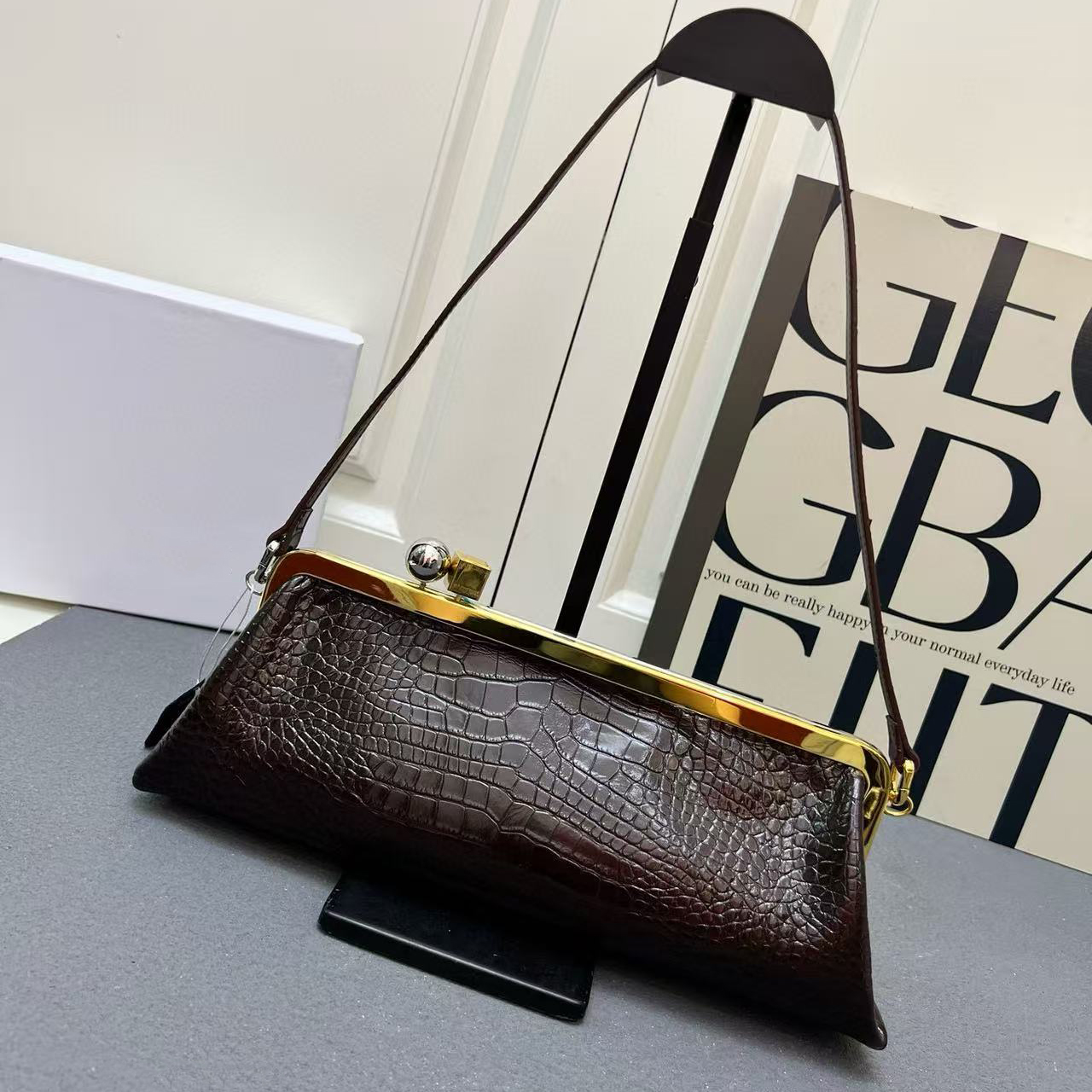 LA CROISIERE Salon clutch Designer Bag Alligator Pattern Tote Bag Women Crossbody Bag Handbag Vintage Designer Lacquer Leather Shoulder Bag Underarm Handle Purse