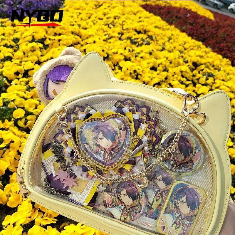 Transparent Crossbody Y2K Cute Cat Shoulder Handbag Lolita Ita Anime Sweet Girl Kawaii Badge Display Messenger Bag for Girls
