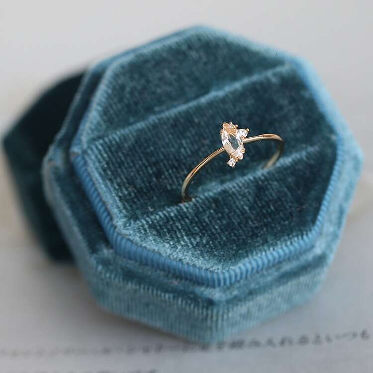 Pure Natural White Crystal Marquise Small and Simple 14K Gold Plated Minimalist Unique Light Luxury Ring