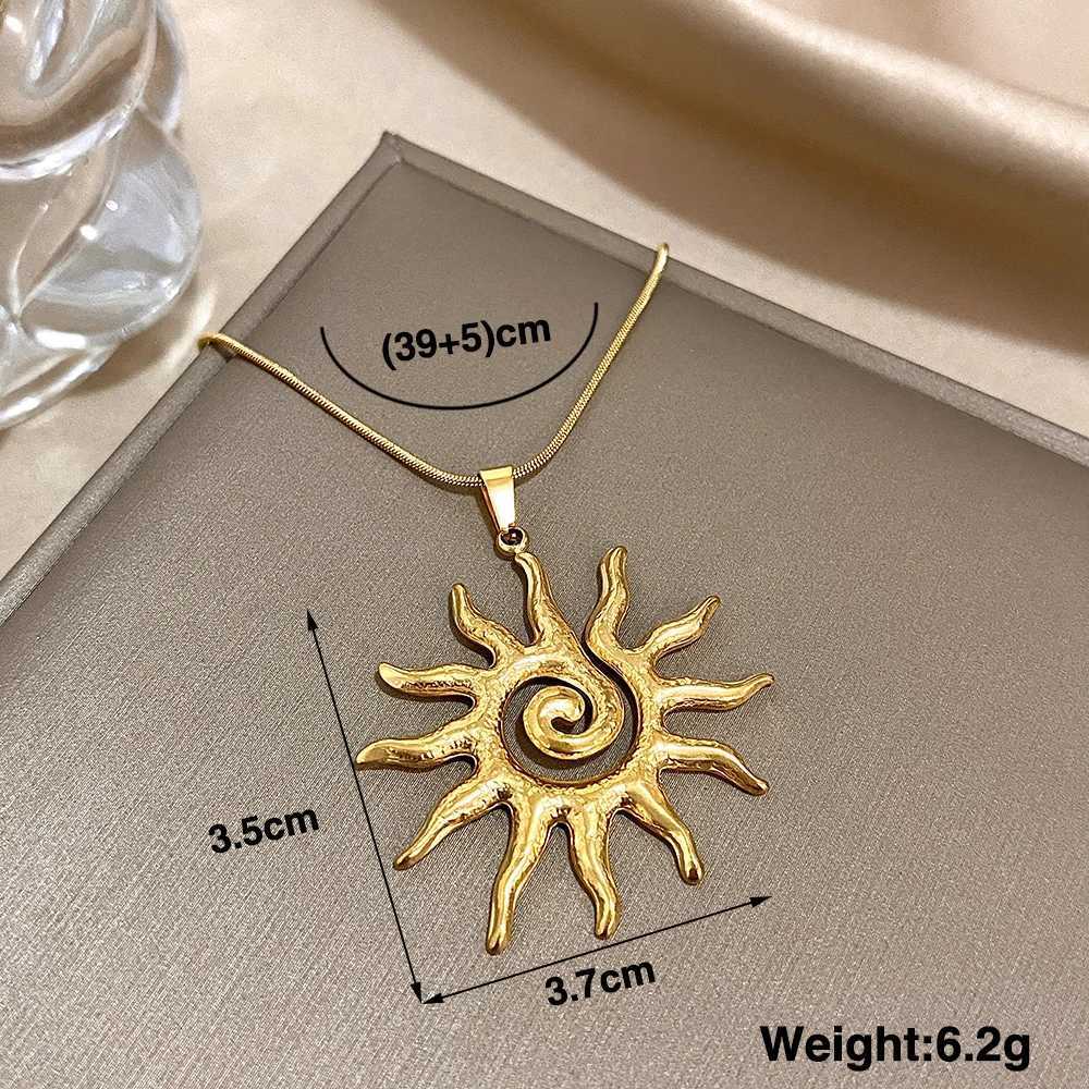 Flashbuy Vintage Chic Sun Shaped Pendant Stainless Steel Necklace Statement Golden Fashion Jewelry Gift W250618