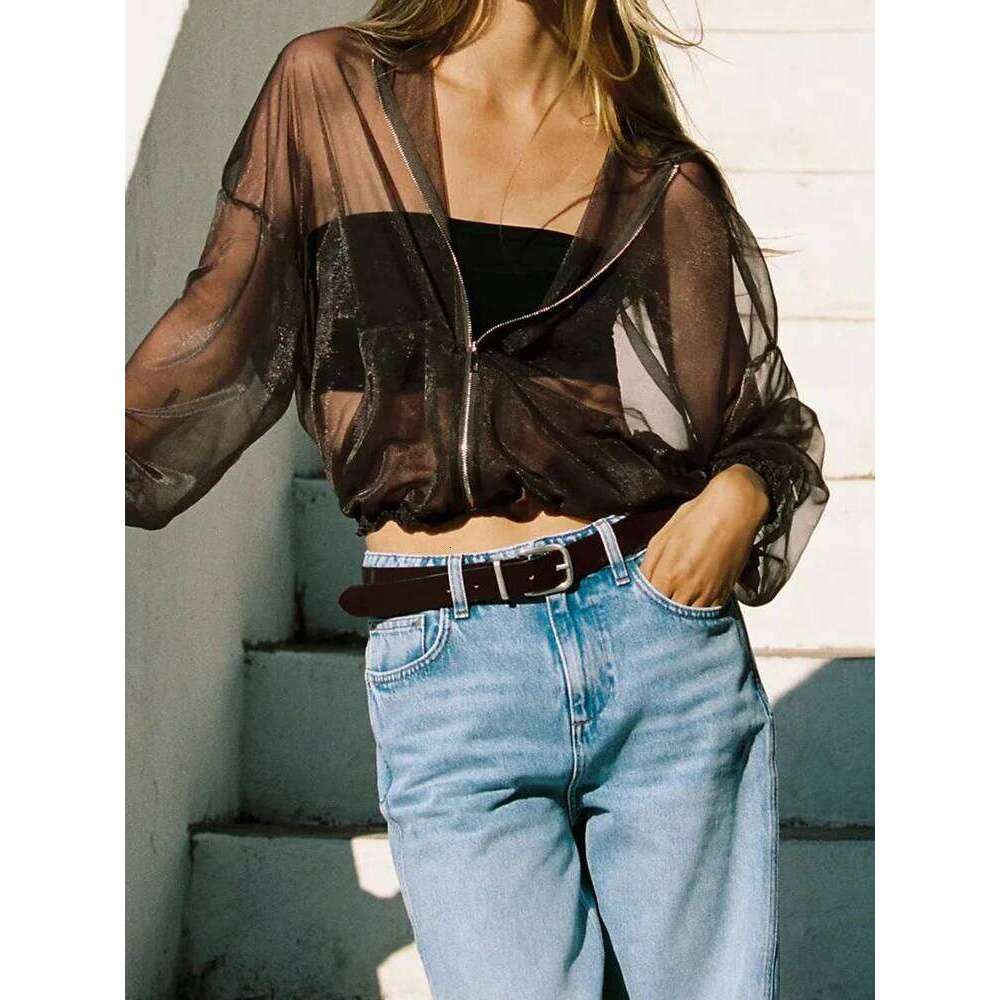 European And American Style Summer New Fashion Trend Women's Clothing Design Sense Transparent Hard Yarn Hooded Jacket Coat