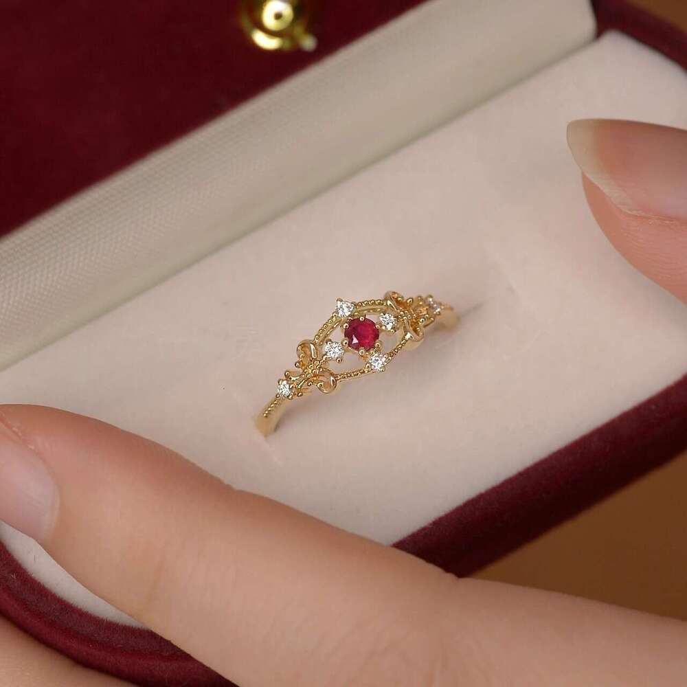 French Style Imitation Red Hollow Design Personality High-end Feel Beaded Edge Index Finger Ring for Women