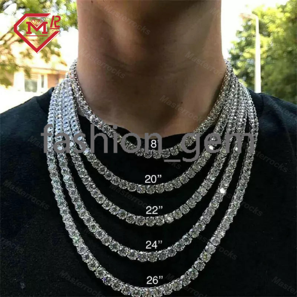 Factory Sale Iced Out 925 Sterling Silver Tennis Chain Bracelet Necklace 3mm 4mm 5mm 6mm 8mm Moissanite Diamond Tennis Chain