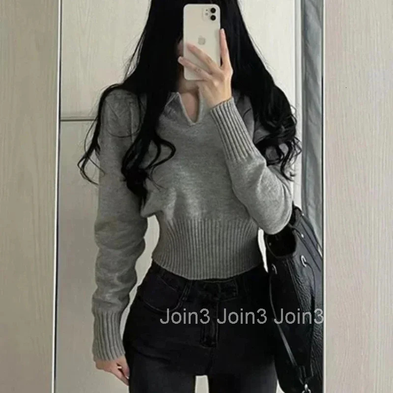 Polyester Knitted Commute Tops Woman Tshirt Cheap Korean Popular Clothes On Offer Y2k Fashion 2025 Polo Neck T Shirt for Women