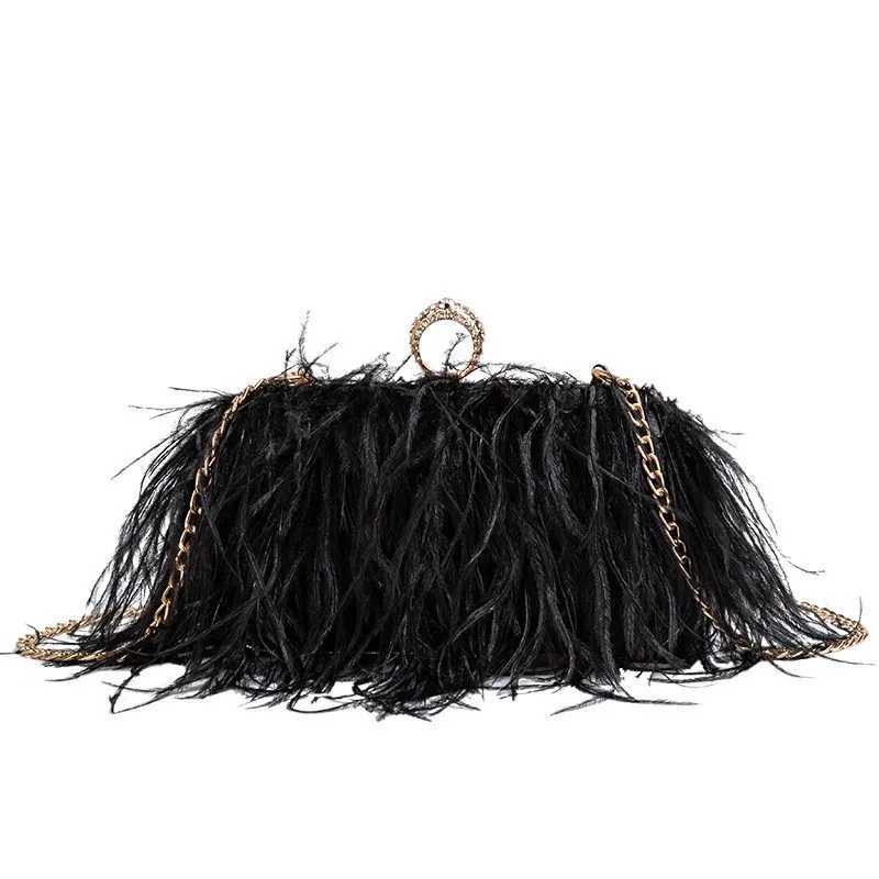 Multicolored Ostrich Feather Purse Clutch Bag Evening Hand Purse With Knuckle Ring Purple/Pink/White/Black Purse Z250618