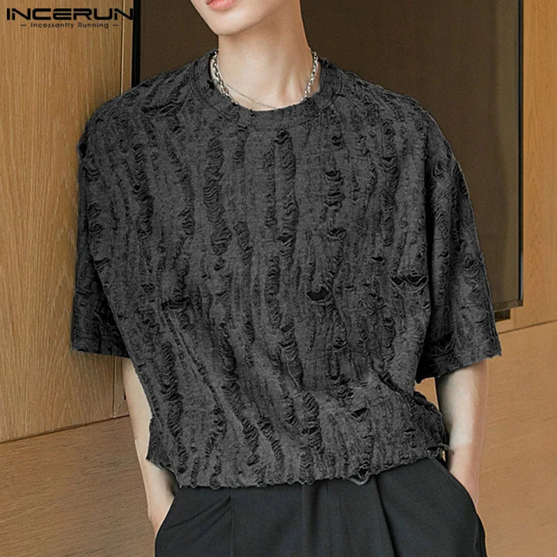 Handsome Well Fitting Tops INCERUN Mens Loose Hollow Thin T-shirts Casual Simple Alll-match Short Sleeved Camiseta S-5XL 250617