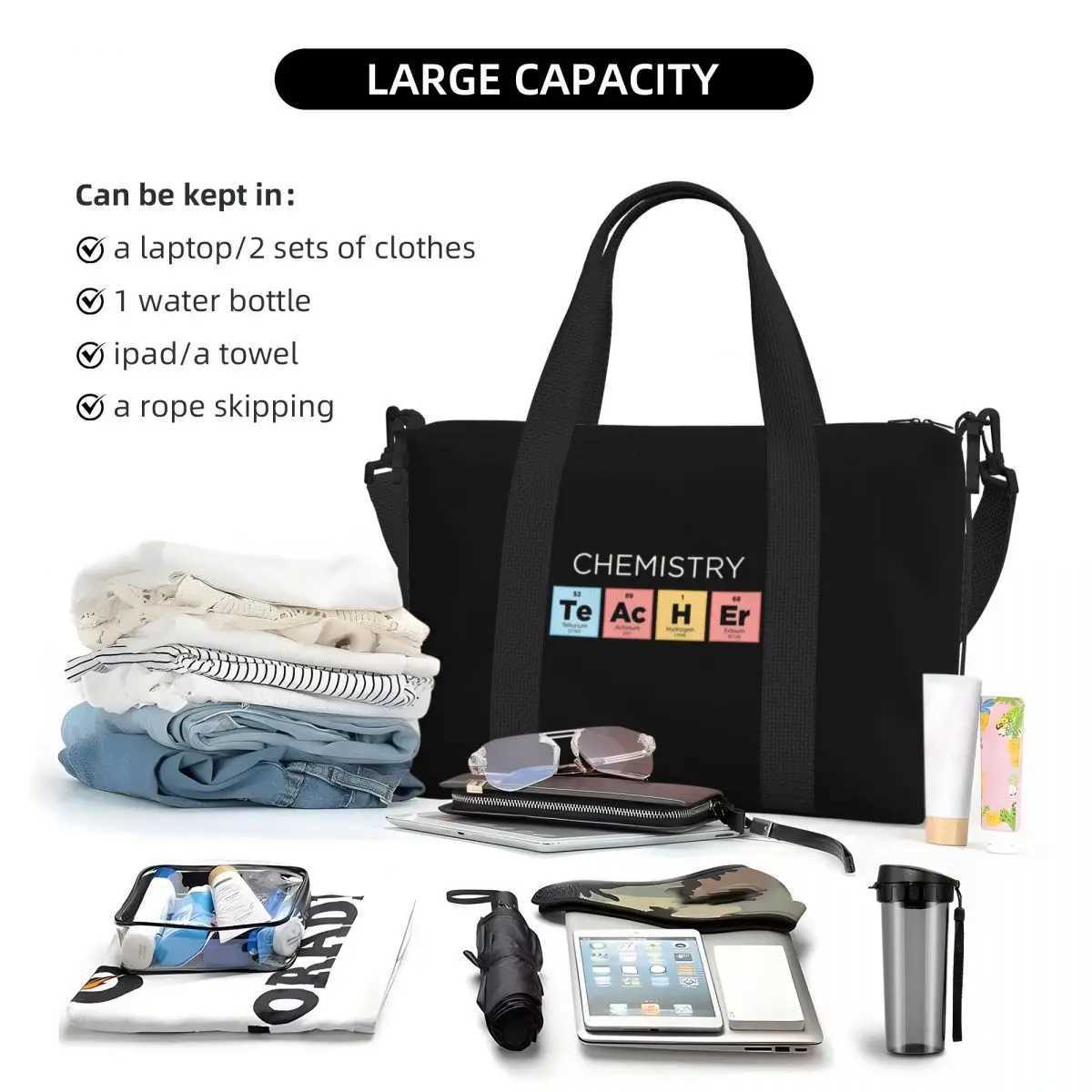 Custom Chemistry Teacher Periodic Table Groceries Tote Shopping Bags Women Big Capacity Science Lab Tech Gym Beach Travel Bags W250618