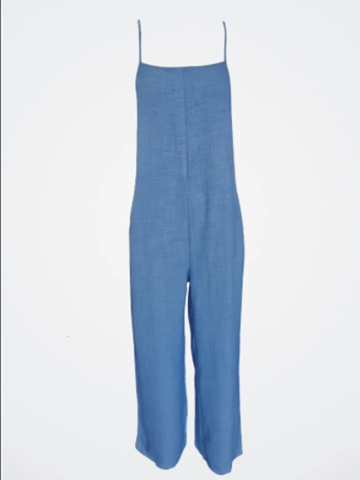 Womens Sleeveless Jumpsuit with Suspender Loose Casual Pocket Monochromatic Summer 250618