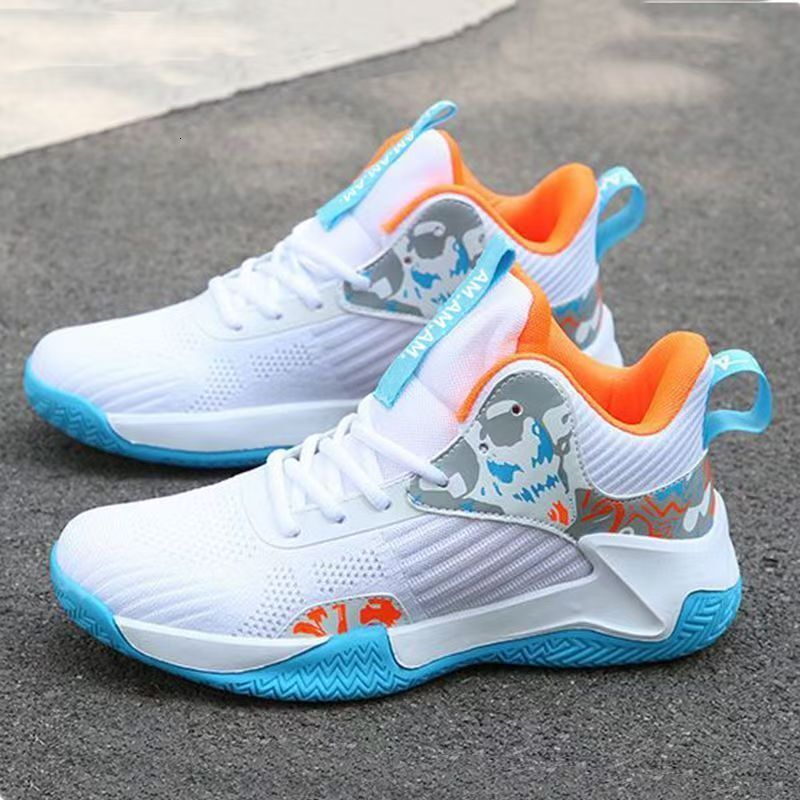 National Trend Basketball Casual Shoes And Teenagers New Versatile Breathable Mid Thickness Mesh Sports Shoes Mid High Top Training Shoes For Men Ddmy