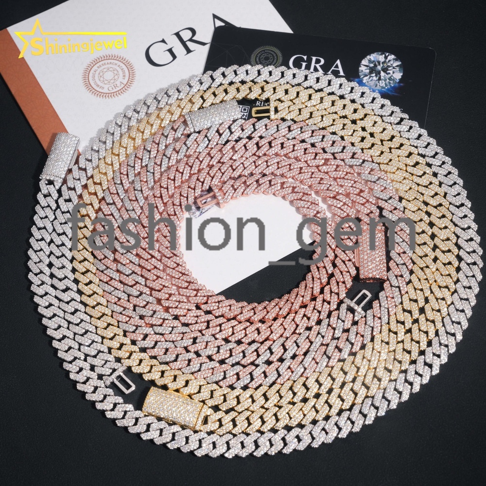 Hot Sale 8mm Iced Out Cuban Link Chain 925 Sterling Silver Gold Plated Pass Diamond Test VVS Moissanite Cuban Necklace
