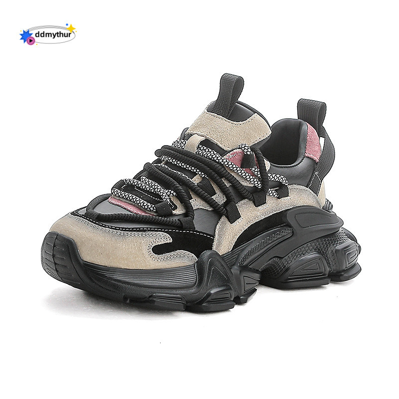 Top Layer Cowhide Dad 2025 Spring and Autumn New Platform Thick Sole Height Increasing Casual Sports Shoes for Petite Women ddmythur