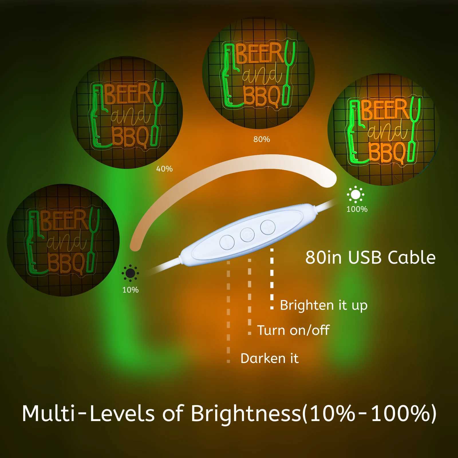 Beer and BBQ Neon Sign Dimmable LED Sign Wall Hanging Decor for Shop Signs Kitchen Dining Room Home Bar Wall Art Gifts Z250618