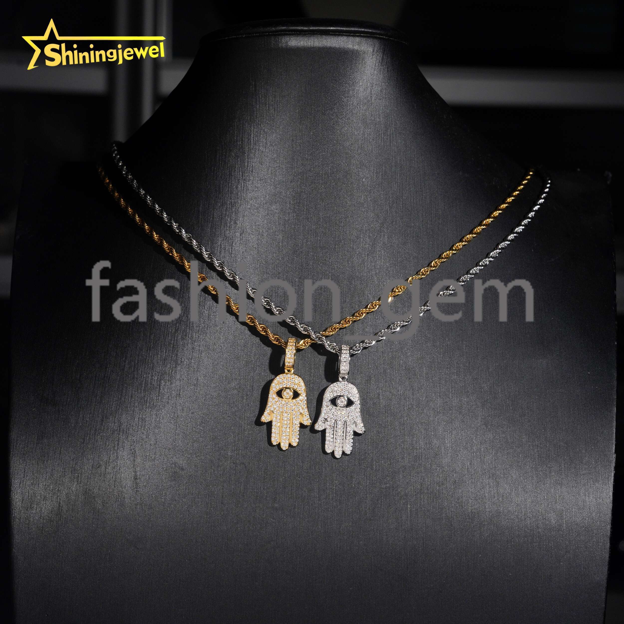 Wholesale Hip Hop Jewelry for Gift Hamsa Hand Pendant Custom Iced Out Fashion 925 Silver VVS Moissanite Diamond Lucky Pendant
