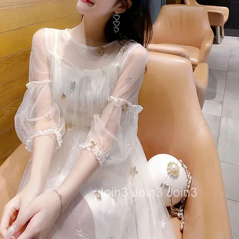 Womens Dress Mesh Midi Loose One Pieces on Sale Clearance Clothing Chic and Elegant Pretty High Quality Female Dresses Luxury X