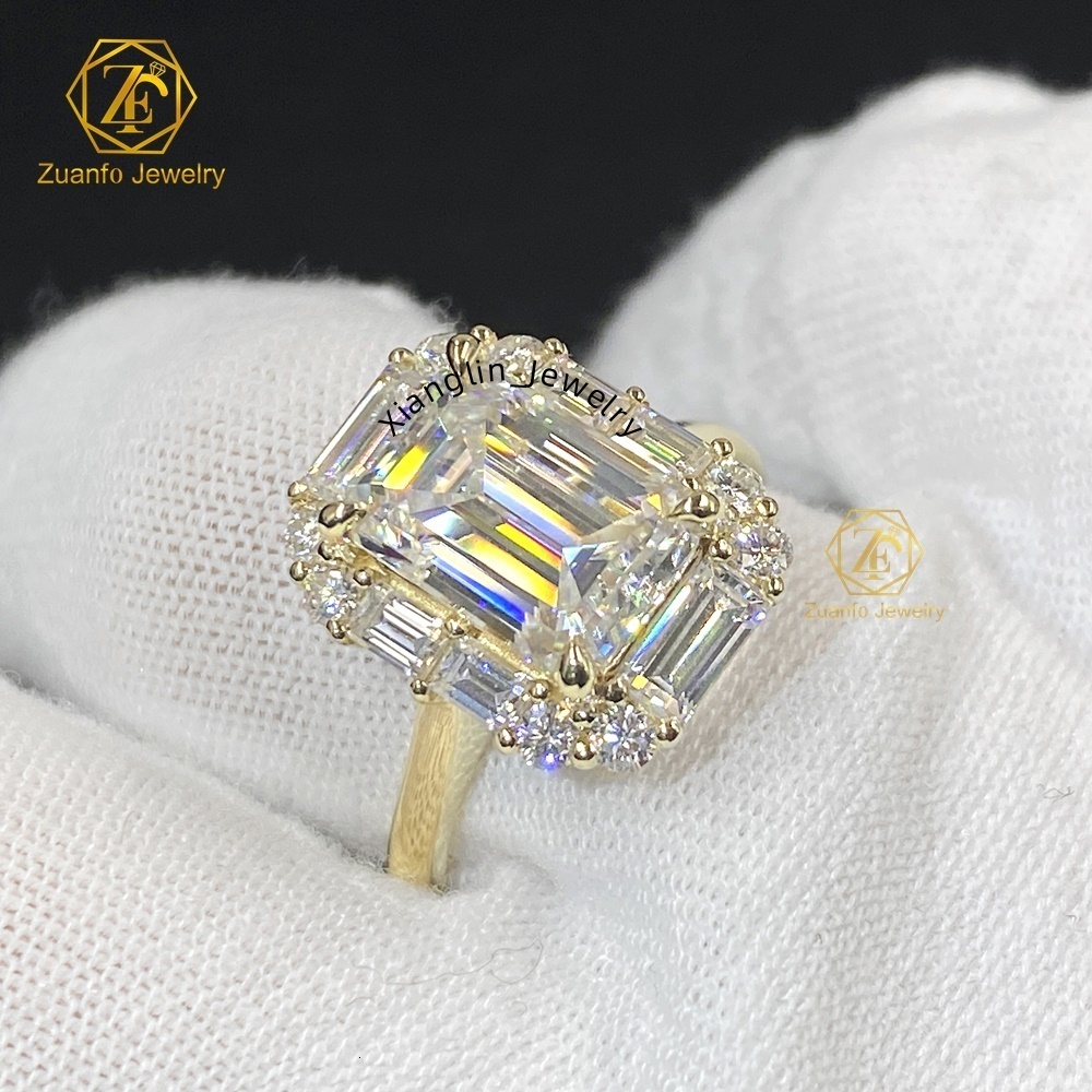Custom Made Emerald Cut Moissanite D VVS1 10k 14k 18k Solid Yellow Gold Deshimer Jewelry Rings for Women