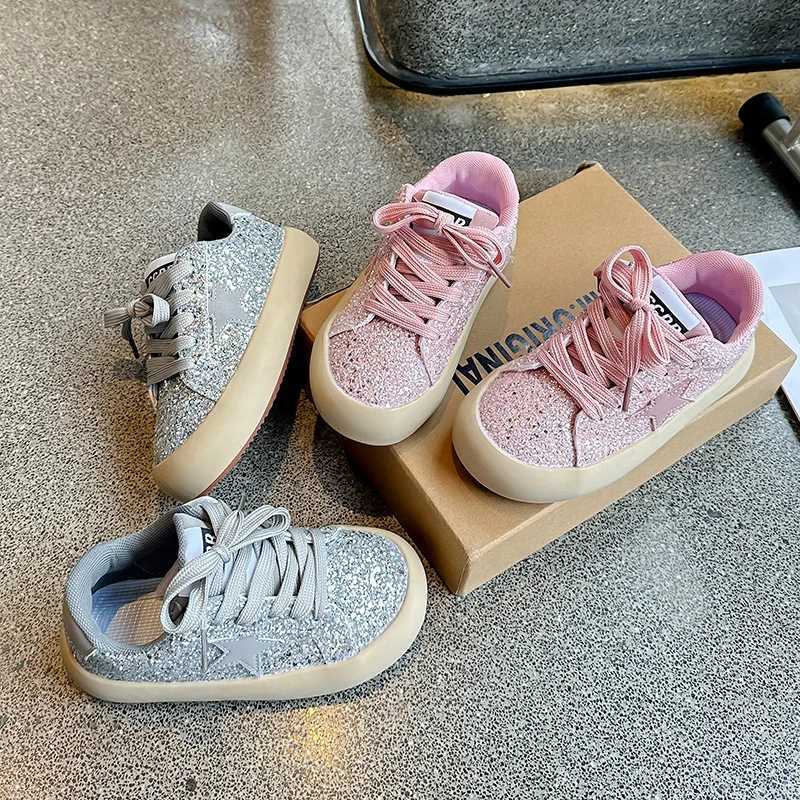 School Student Lace-up Sequins Star Casual Running Shoes Kids Sneakers Thick Sole Spring/Autumn Fashion New Round Head Popular Z250618