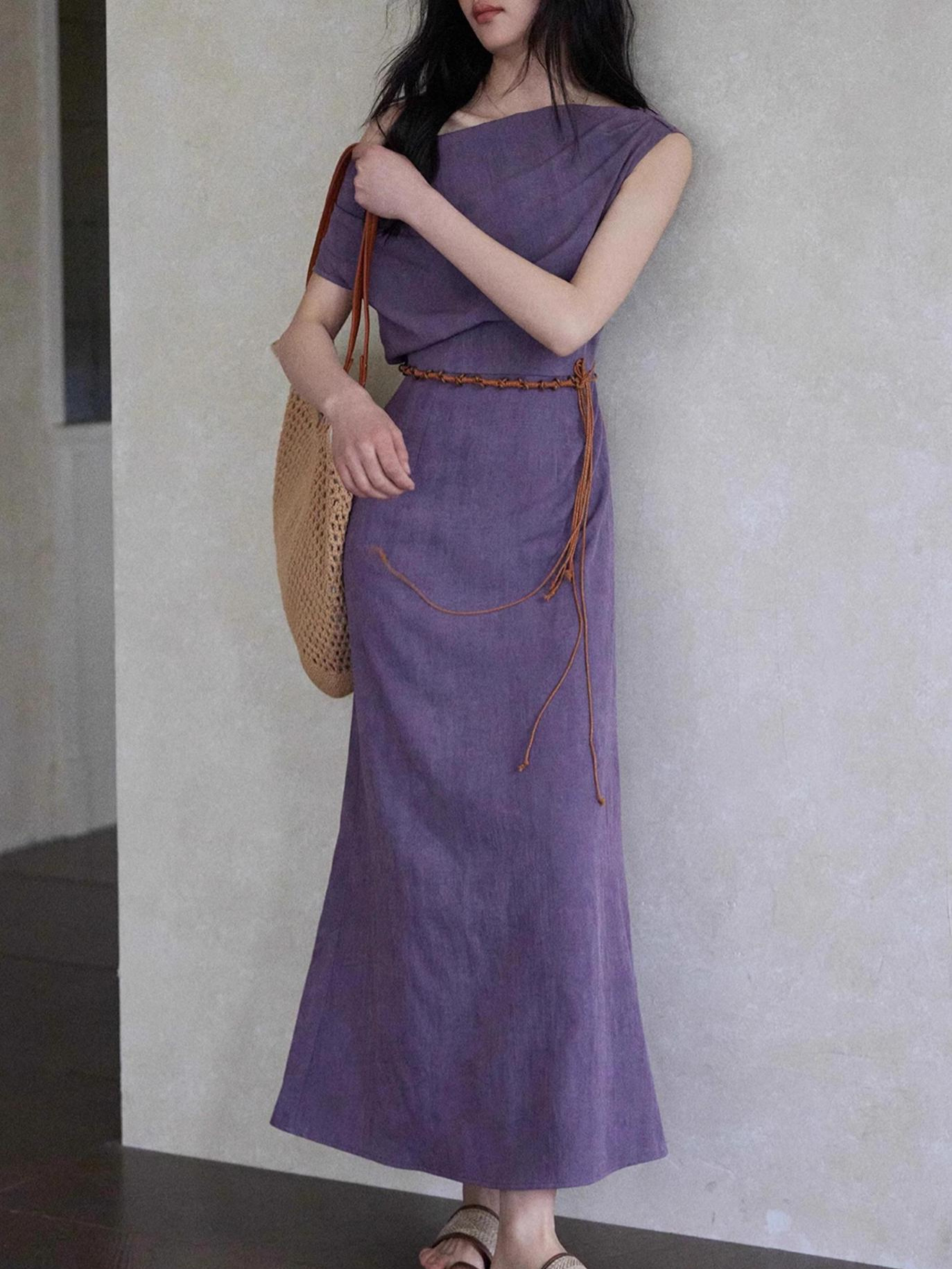 MM260 Women's Temperament Purple Design Waist Long Skirt