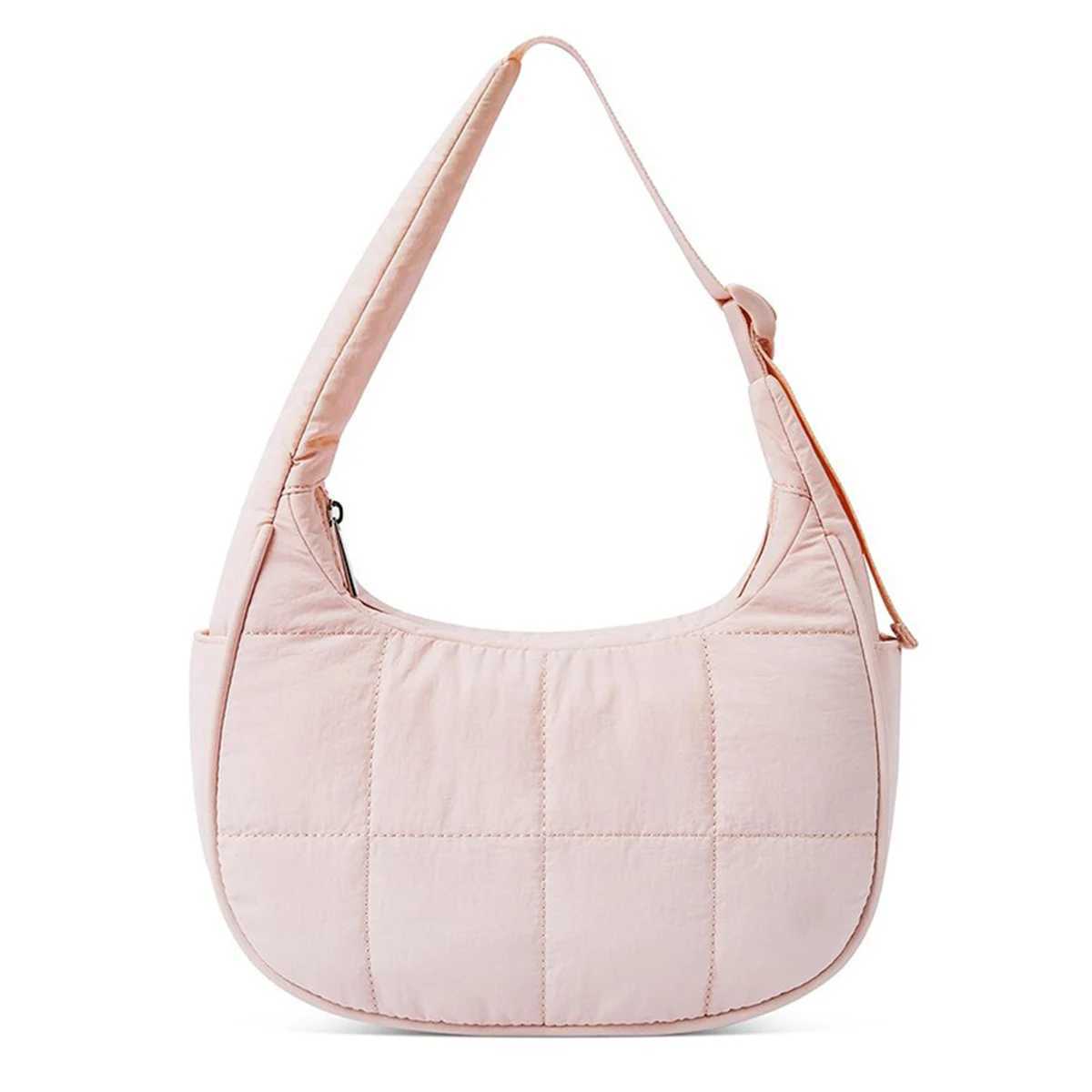 Womens Crescent Nylon Bag Quilted Shoulder Bag Adjustable Shoulder Strap Fluffy Underarm Bag Z250618