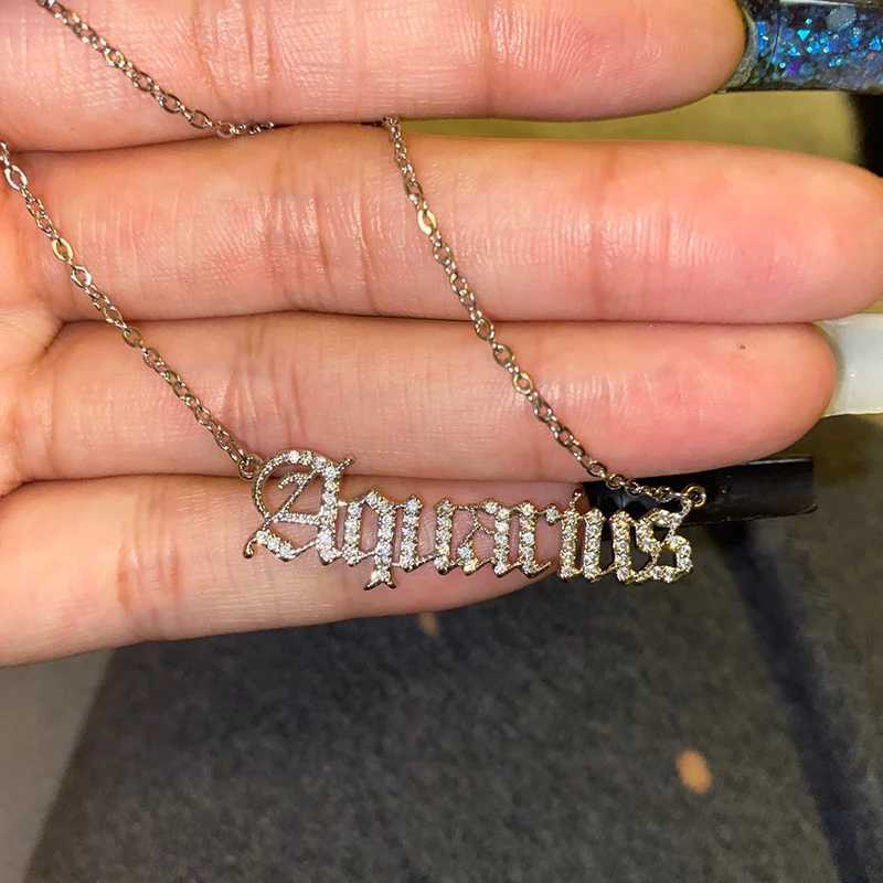 Zircon Letter Constellation Necklace For Women Stainless Steel Girl 12 Zodiac Necklaces Choker Alphabet Jewelry Bijoux Femme BFF W250618