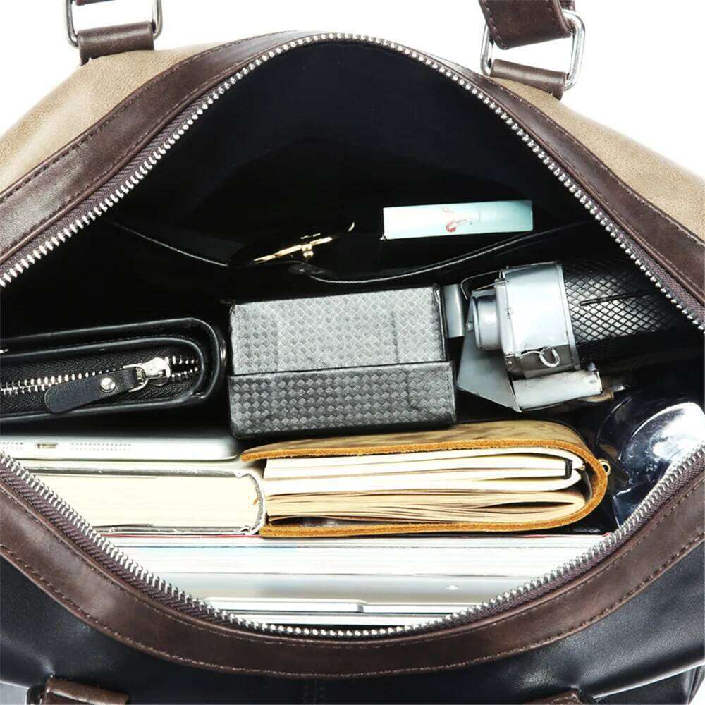 Fashion Patchwork Leather Men's Handbags Large-Capacity Crossbody Men Travel Shoulder Messenger Hand Bag Tote