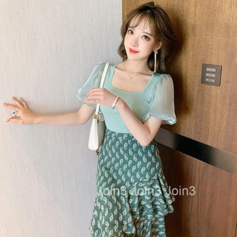 2 Pieces Sets for Women Kawaii Short Sleeve Ruffles Woman Outfit Skirt New Matching Vintage Y2k Clothes Chic and Elegant Stylish