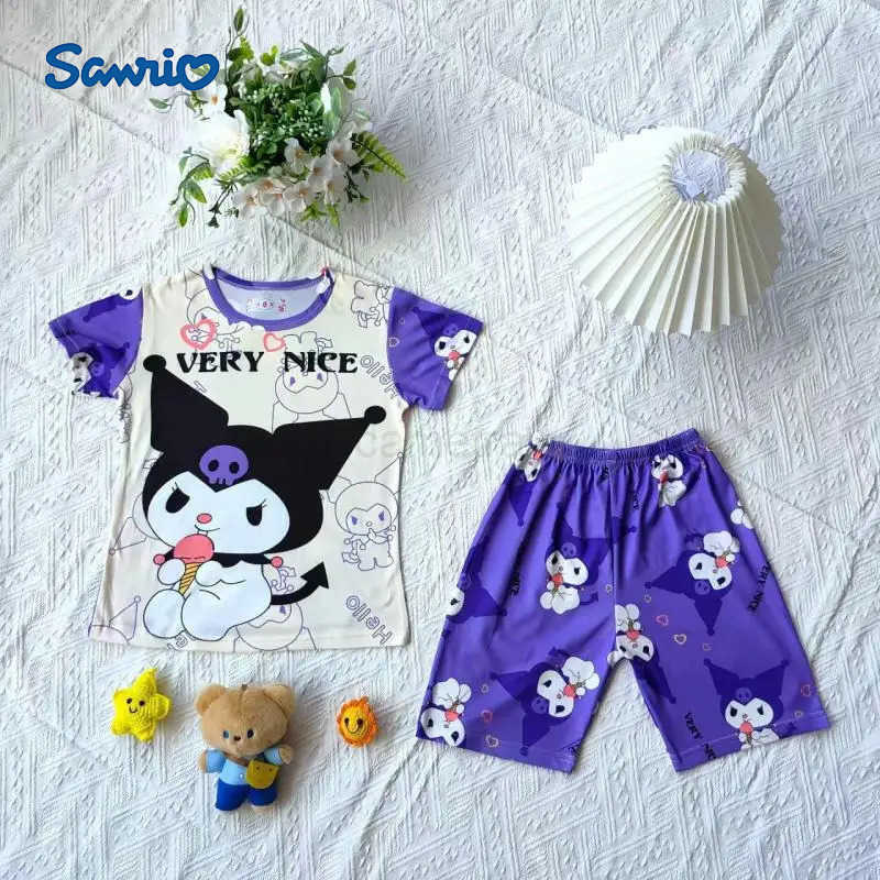Sanrio Sanrio Kuromi Sleepwear for Girls Summer Cinnamoroll Pajamas Set Cartoon My Melody Pajamas Short Sleeve Homewear XJ250618XJ250618