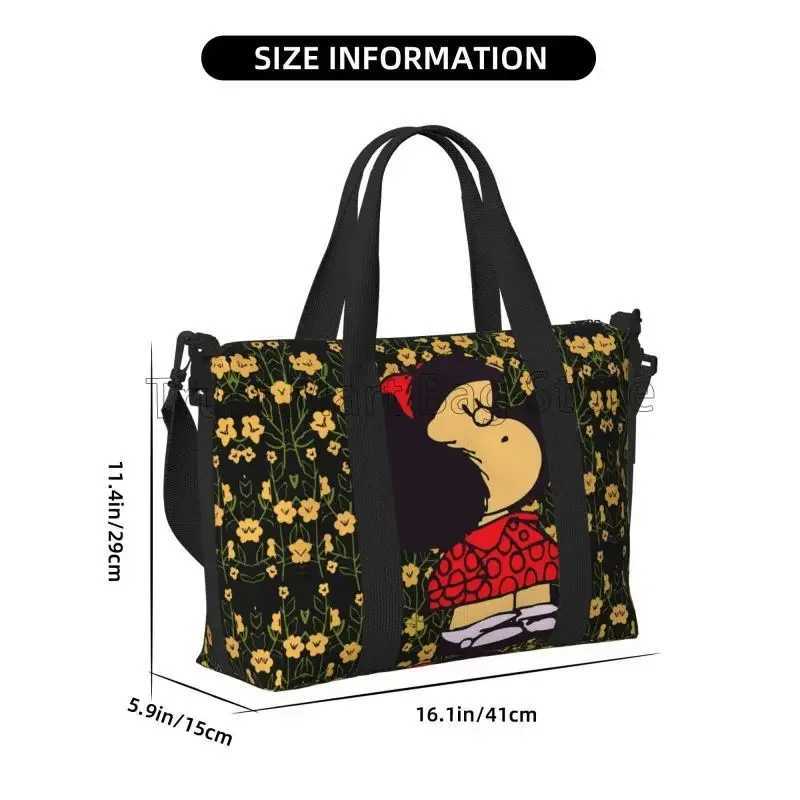 Cartoon Mafalda Print Carry on Travel Bag Medium Foldable Weekender Overnight Bags for Women Waterproof Sport Gym Yoga Bag W250618