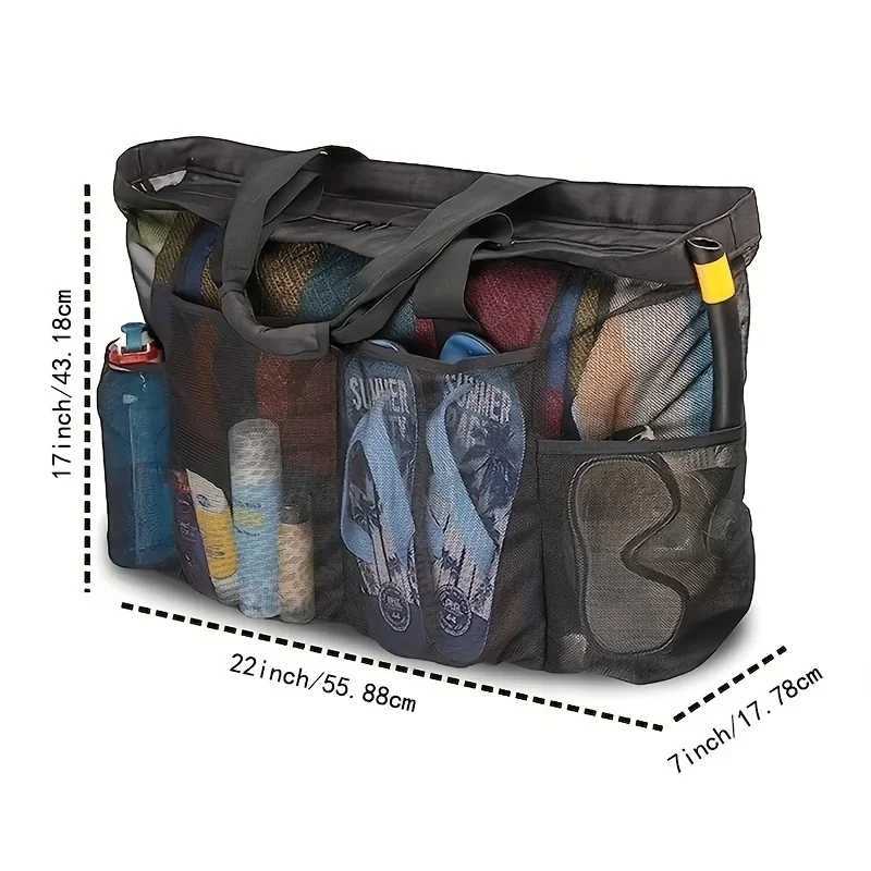 Extra Large Beach Bag - Lightweight Swimming Waterproof Foldable with Mesh Straps Zippered Pockets and Fixed Shoulder Straps B250618
