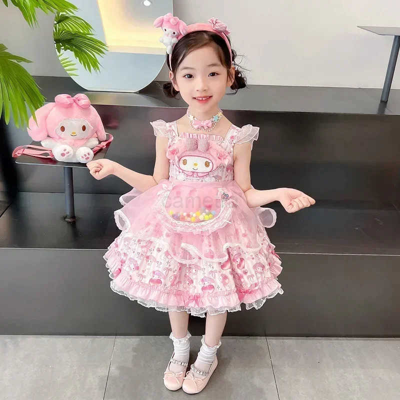 Sanrio Sanrio Cosplay Mymelody Lolita Princess Dress Summer Children Costume Dress Puffy Skirt Suit Cute Girl Birthday Kawaii Gifts XJ250618