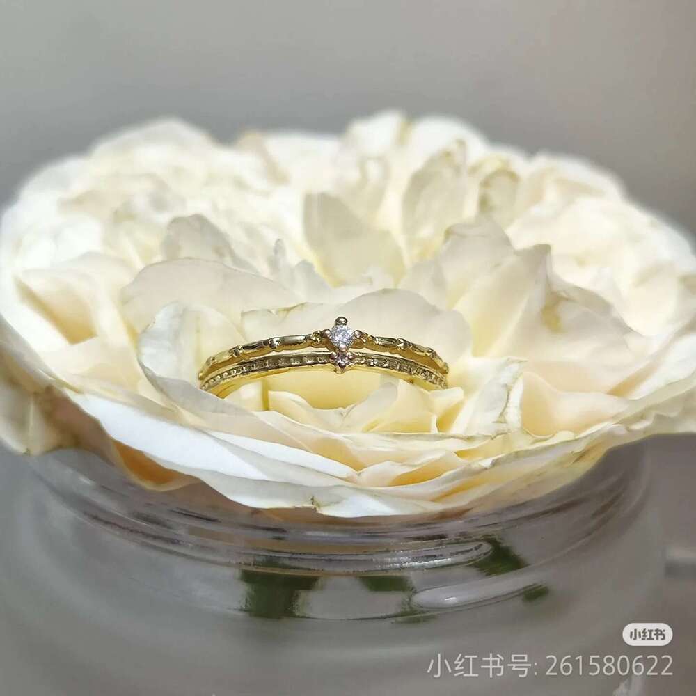 New Luxury Mid Finger Double Layer Niche Design Zircon Inlaid Ring Women's Jewelry Gift